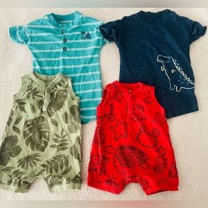 4 cute summer Carters outfits size 0-3 months old.